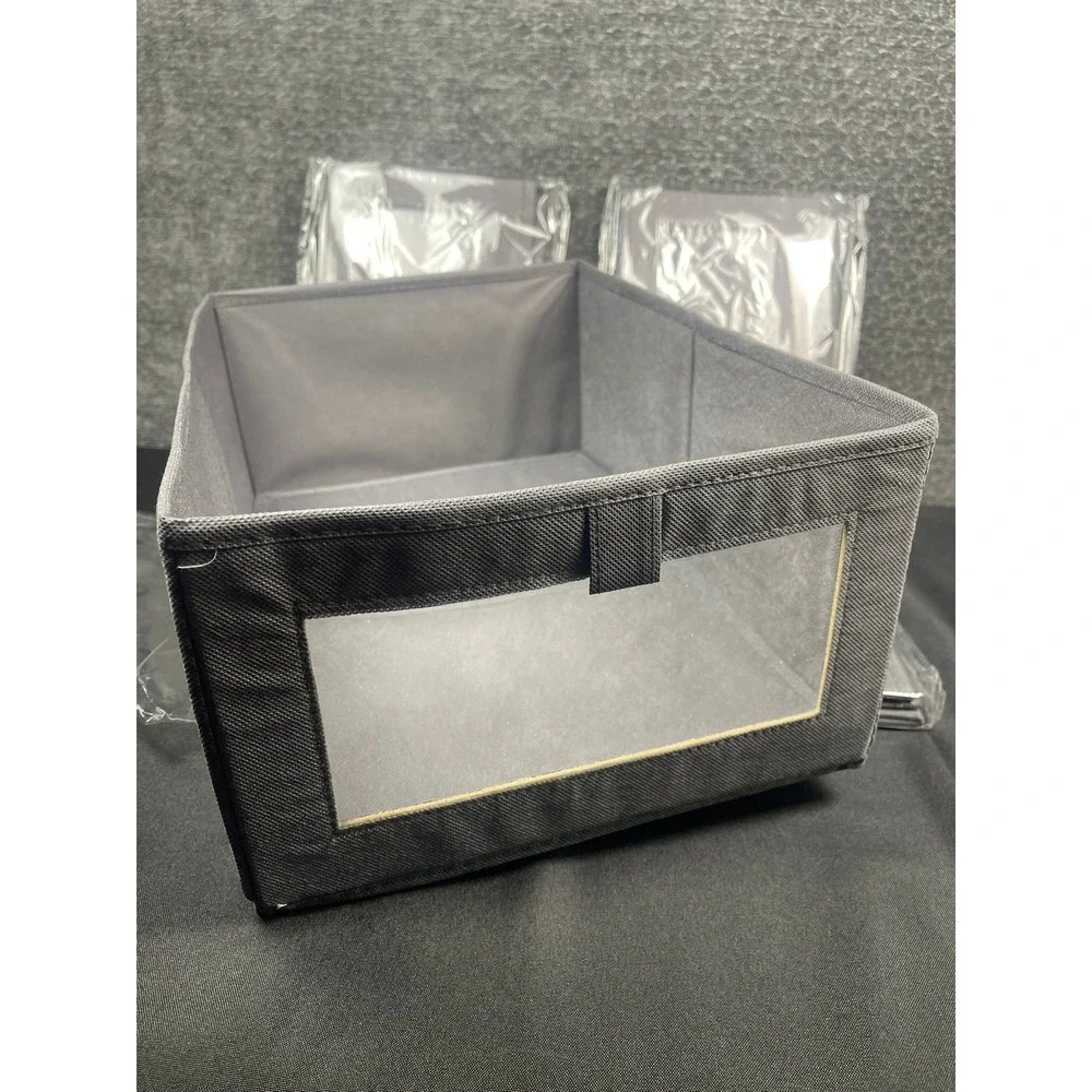 Set of 4 Gray Collapsible Fabric Storage Bins with Clear Window Closet Organizer